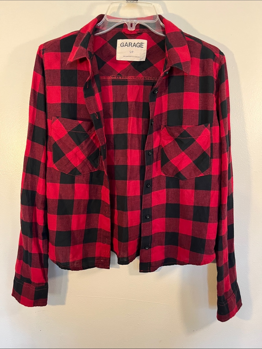 Garage Red and Black Plaid Button-Down Shirt
